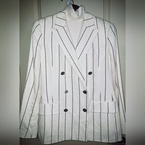 Lauren Ralph Lauren | Camden Pinstripe Double Breasted Linen Blazer - Ivory/Navy